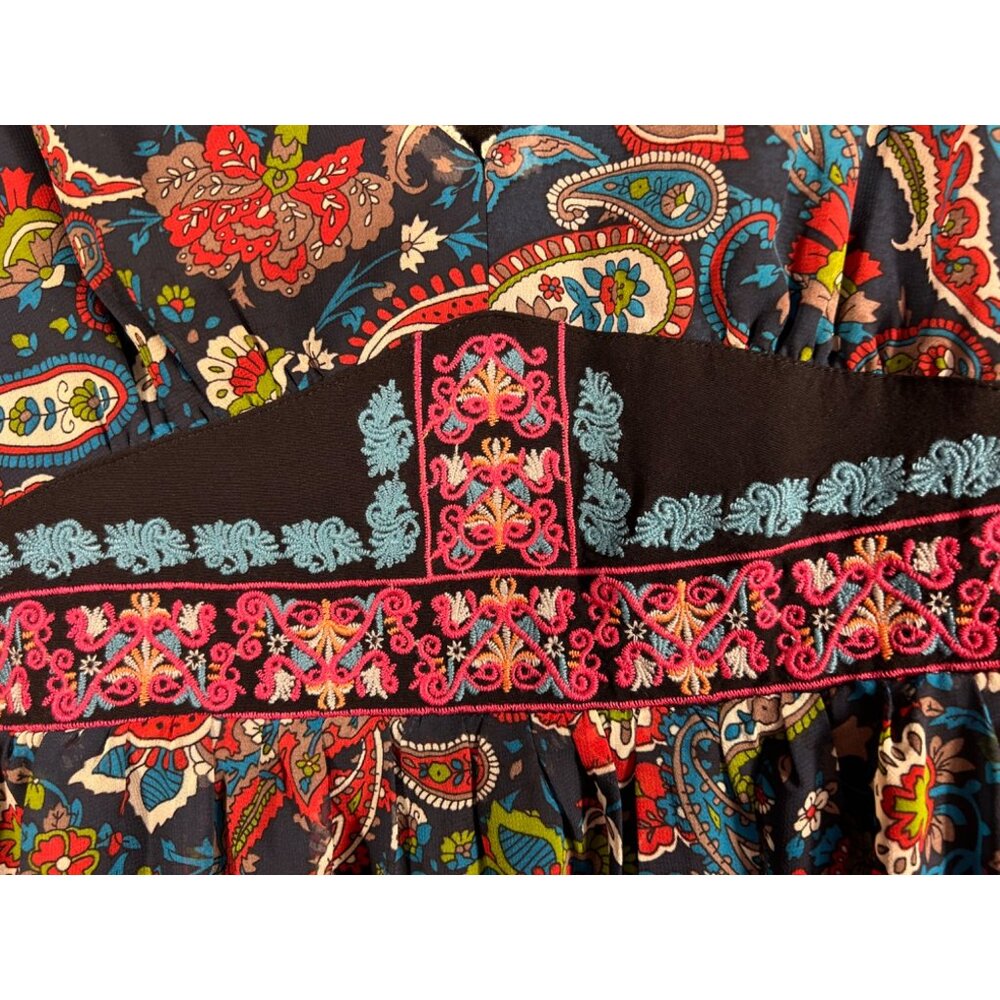 Flying Tomato Bohemian Paisley Dress Size Small Long Sleeve V-Neck - Picture 7 of 12